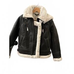 NEW DECRUM women's mary genuine leather jacket with sherling in dark brown